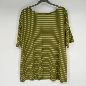 J. Jill Olive Green Striped Short Sleeve Tee